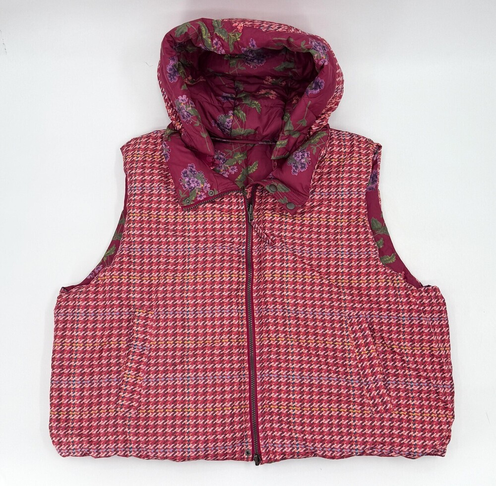 Sundance Vest Womens 2XL Pink Floral Reversible Quilted Puffer Hooded Zip